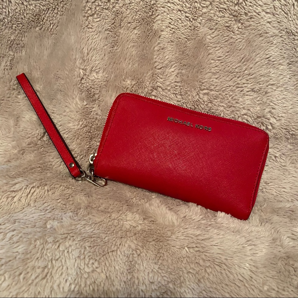 Red Michael Kors Zip Around Wallet